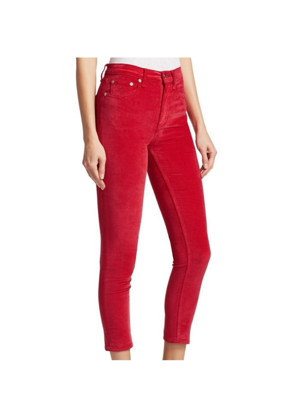 rag & bone Red High-Rise Ankle Skinny Jeans